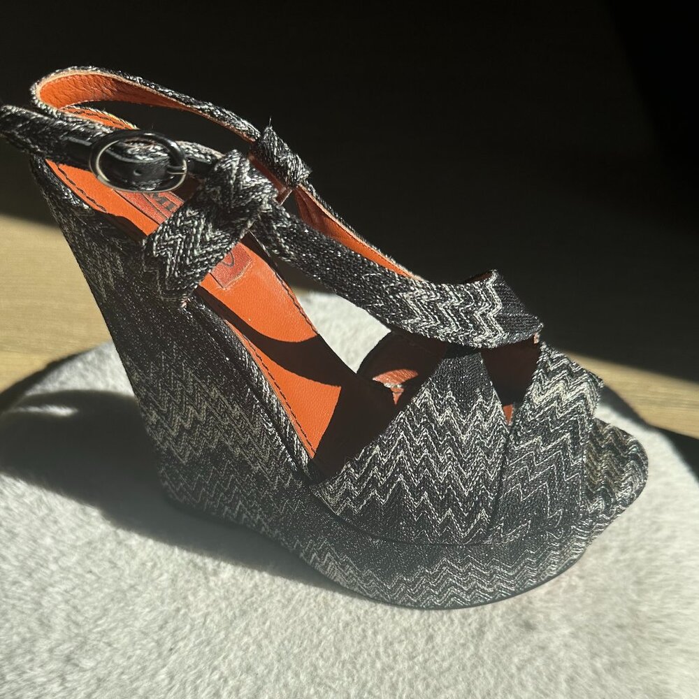 Missoni Metallic Zigzag Wedge Sandals | Size 38 | Iconic Print
